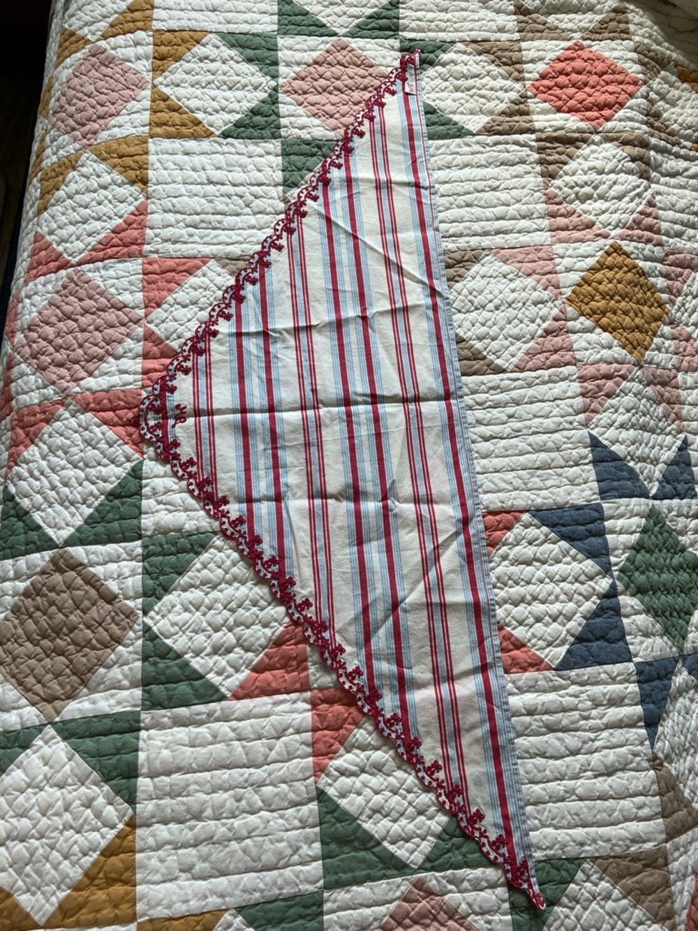 Damson Madder Triangle Headscarf with Red Embroidered Trim - Picture 2 of 4